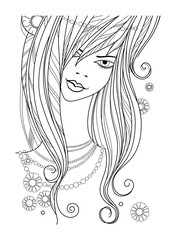 beautiful girl - vector illustration outline on white background