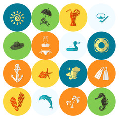 Fototapeta premium Summer and Beach Simple Flat Icons
