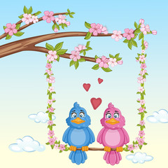 Illustration of couple in love, birds in love .