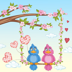 Illustration of couple in love, birds in love .