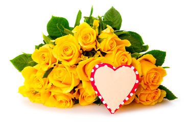  Yellow rose  bouquet and heart shaped card.