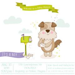 Baby Shower or Arrival Card - Baby Dog with Mailbox - in vector