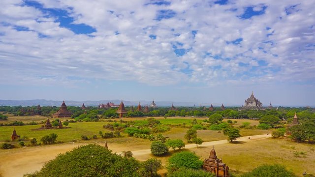 Landscape with Temples in Bagan, Myanmar (Burma), timelapse, 4k
