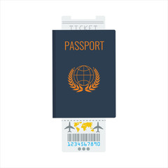 Passport, airline ticket with flat color design vector icon.