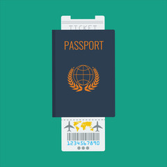 Passport, airline ticket with flat color design vector icon.