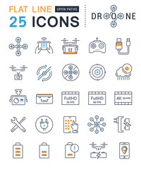 Set Vector Flat Line Icons Drones