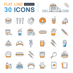 Set Vector Flat Line Icons Fast Food