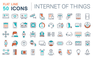 Set Vector Flat Line Icons Internet of Things