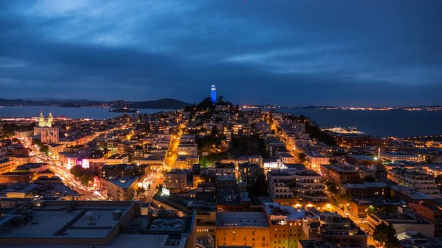 San Francisco Bay and North Beach dusk to night time lapse.