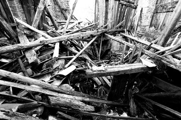 rubble and the ruins of the house  destroyed by powerful earthqu