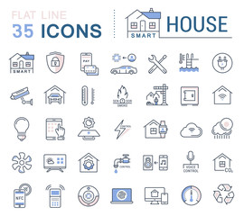Set Vector Flat Line Icons Smart House