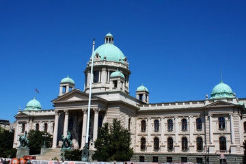 Fototapeta na wymiar Exterior view of the Serbian Parliament in Belgrade, Serbia