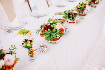 Beautiful flowers on table in wedding day