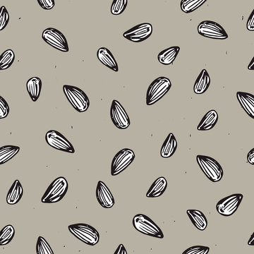 Seamless vector sunflower seeds pattern. Sketch sunflower seeds. Hand drawn texture  Ready design for textile, fabric, surface textures, packaging.