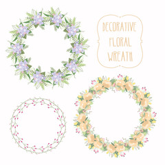 Floral Frame Collection. Set of elegant floral wreath. Design for wedding invitations and birthday cards. Vector Illustration