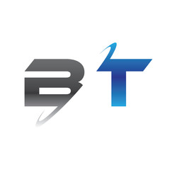 bt initial logo with double swoosh blue and grey