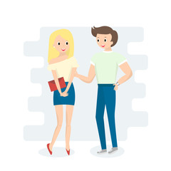 Young  beautiful  smiling couple. Woman and man standing together. Flat style vector illustration.