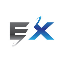 ex initial logo with double swoosh blue and grey