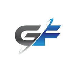 gf initial logo with double swoosh blue and grey