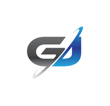 gj initial logo with double swoosh blue and grey
