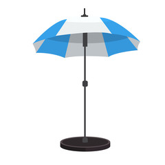 Beach umbrella icon with stand. Flat color design.