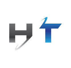 ht initial logo with double swoosh blue and grey