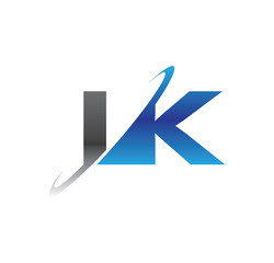 ik initial logo with double swoosh blue and grey