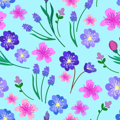 Hand drawn vector illustration. Elegant seamless pattern with fl