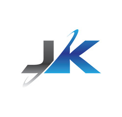 jk initial logo with double swoosh blue and grey