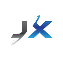 jx initial logo with double swoosh blue and grey