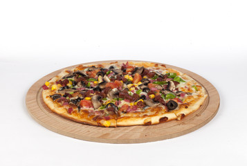 Mixed pizza on a white background
