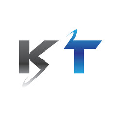 kt initial logo with double swoosh blue and grey