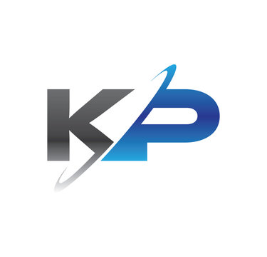 kp initial logo with double swoosh blue and grey