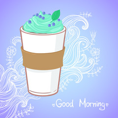 Hand drawn vector illustration - coffee drink with mint