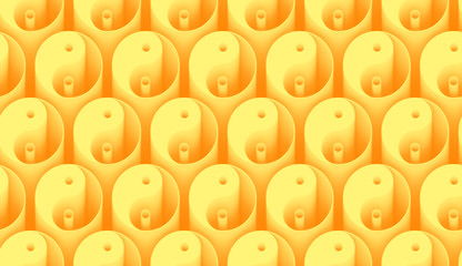 seamless bright yellow 3d background made of yin yang symbols