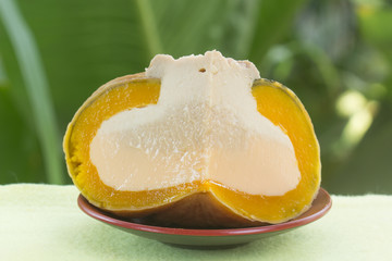 Half of Egg Custard in the pumpkin