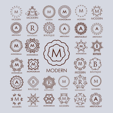 Big bunch of luxury, simple and elegant monogram design templates. 