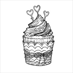 Hand drawn vector illustration - Sweet cupcake with love. St. Va