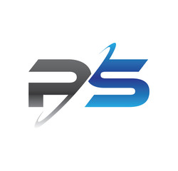 ps initial logo with double swoosh blue and grey