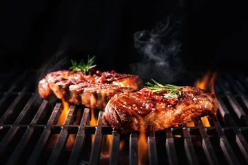 Fotobehang Grill / Barbecue Biefstuk op de grill