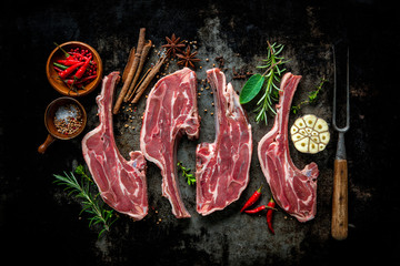 Raw fresh lamb meat on dark background