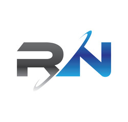 rn initial logo with double swoosh blue and grey