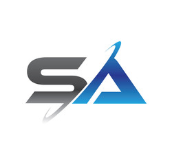 sa initial logo with double swoosh blue and grey