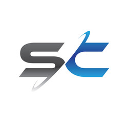sc initial logo with double swoosh blue and grey