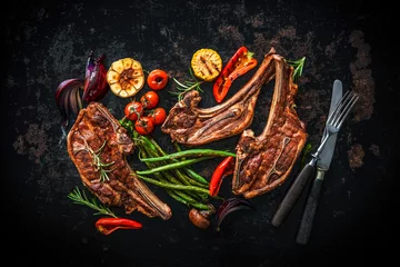 Papier Peint photo Lavable Grill / Barbecue Roasted lamb meat with vegetables