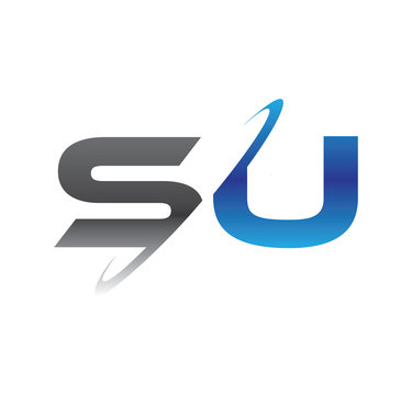 su initial logo with double swoosh blue and grey