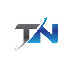 tn initial logo with double swoosh blue and grey