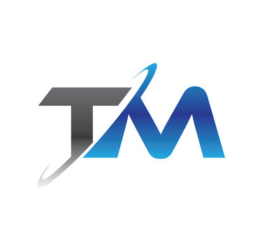 tm initial logo with double swoosh blue and grey