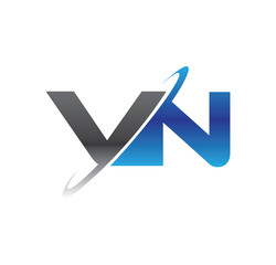 vn initial logo with double swoosh blue and grey