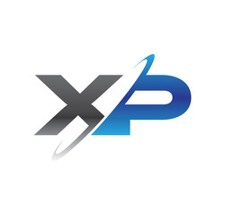 xp initial logo with double swoosh blue and grey